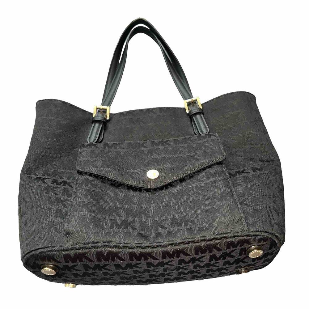 EUC MICHAEL KORS Purse Bag Black MK Logo Pockets+compartments Tote Bag Jet Set